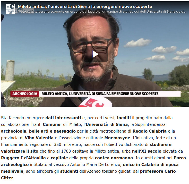 Video dell'intervista su media locali riguardo i risultati delle ricerche su Mileto antica