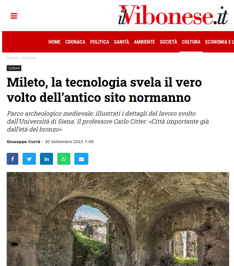 Foto dell'intervento sulla stampa locale relativo alla divulgazione dei risultati delle ricerche su Mileto antica