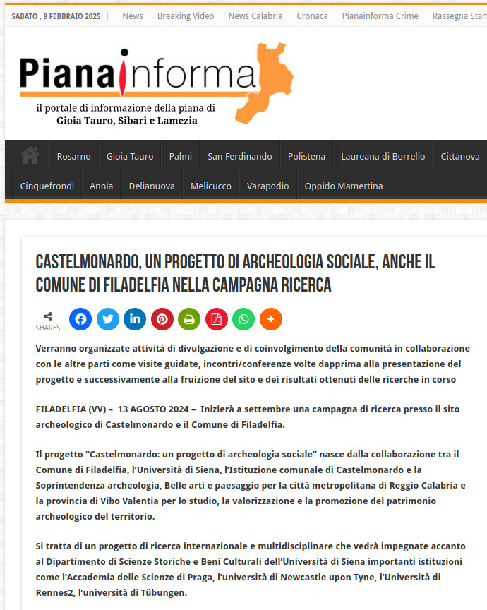 Intervento sulla stampa locale relativa alle ricerche su Castelmonardo